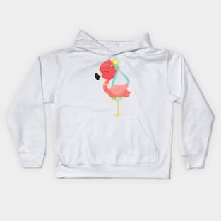 Princess Flamingo, Crown, Flowers, Cute Flamingo Kids Hoodie